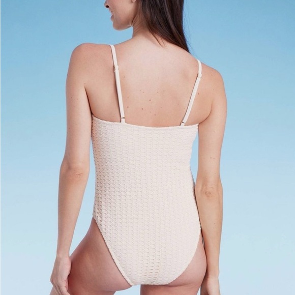 Shade & Shore Women's Cheeky One Piece Swimwear Cream S Strap Bandeau - Picture 2 of 2